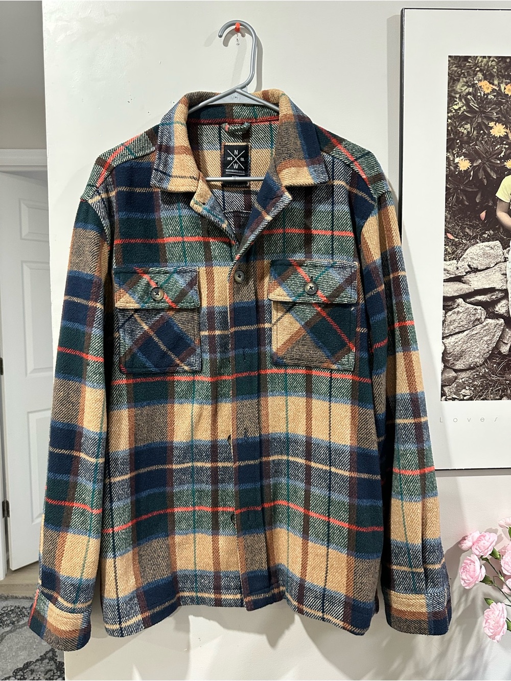 Men's Plaid Wool-Blend Shacket - Navy, Green & Tan